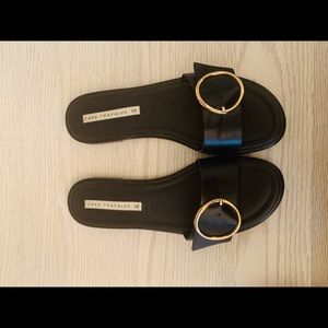 Zara Black Slides with Gold Buckle